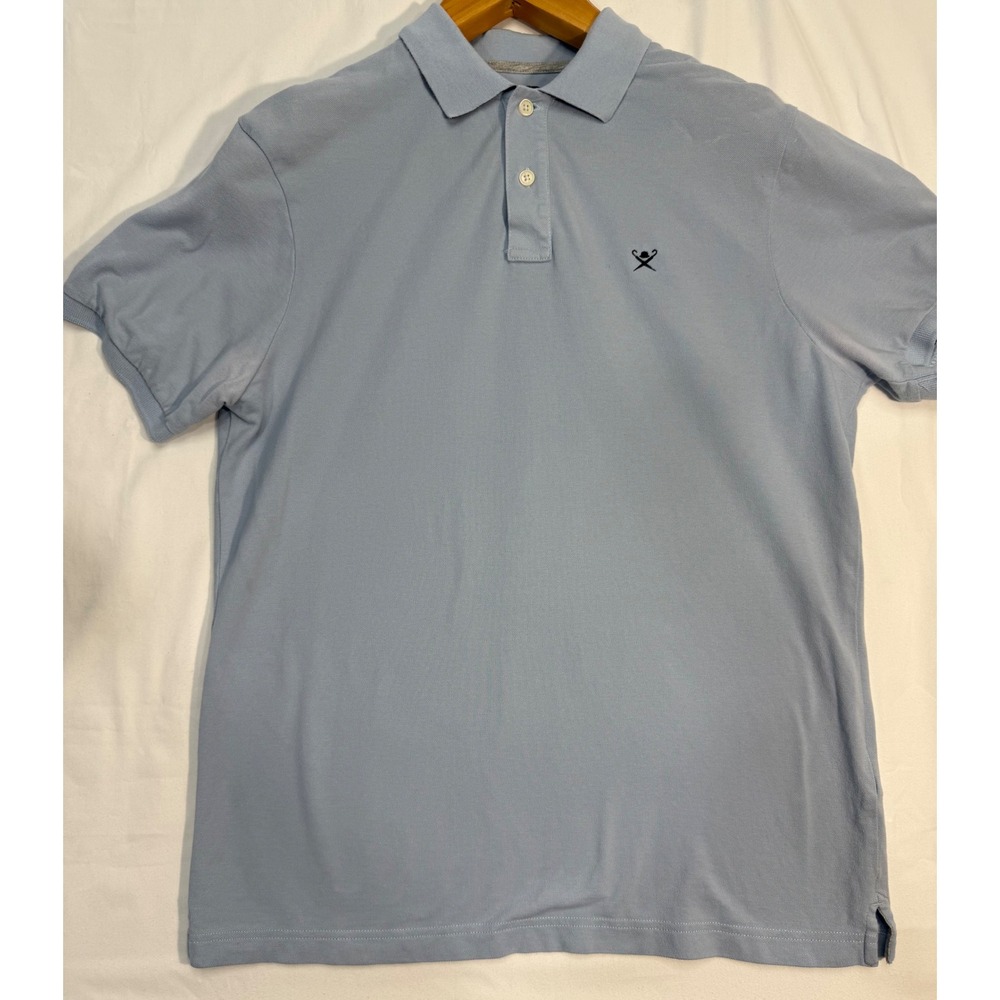 Hackett London Slim Fit Pique Polo Shirt Light Blue Mens Large Logo Short Sleeve